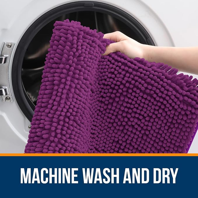 OLANLY Bathroom Rugs 32x20, Extra Soft Absorbent Chenille Bath Rugs, Rubber Backing Quick Dry, Machine Washable Bath Mats for Bathroom Floor, Tub and Shower, Home Decor Accessories, Purple