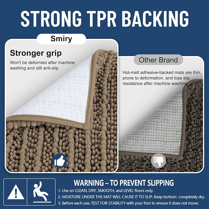 Smiry Bathroom Rugs Mat 48x32, Extra Soft Absorbent Chenille Bath Rugs, Non Slip Rubber Backing Machine Washable Quick Dry Bath Mats for Bathroom Floor, Tub, Shower, Home Decor Accessories, Camel