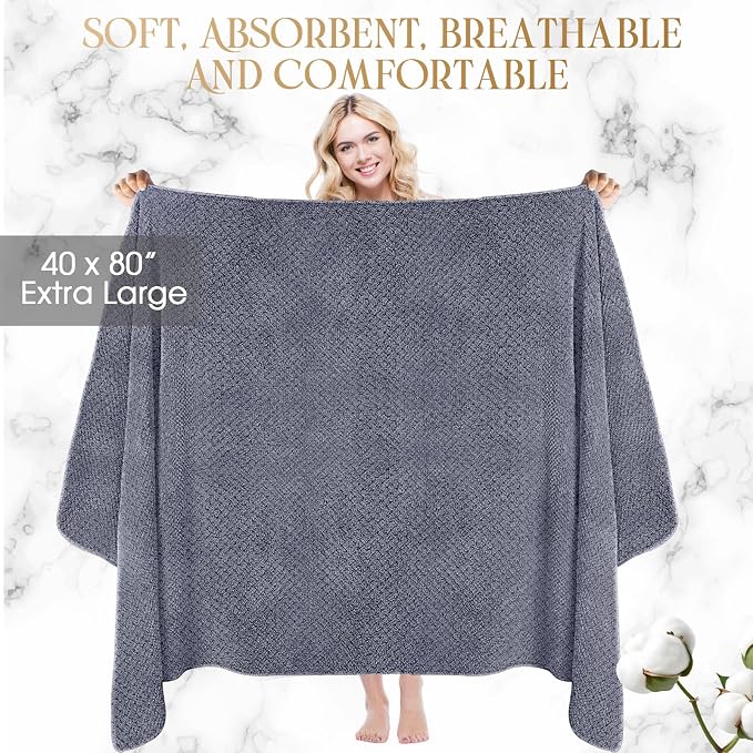 Peryiter 6 Pcs Bath Towel Set Oversized Bath Sheet Super Soft Microfiber Bathroom Sheets for Adults Quick Dry Highly Absorbent Shower Towel Sets for Bathroom Dorm Spa Gym Hotel Yoga(Gray)