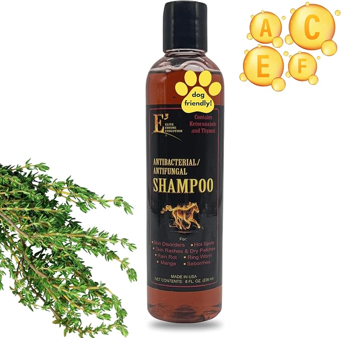 E3 Antifungal Ketoconazole and Thymol Skincare Shampoo for Horses and Dogs - Relieves Itching, Irritation, and Skin Infections - Fortified with Nano Vitamins A, C, E & F (8 oz)