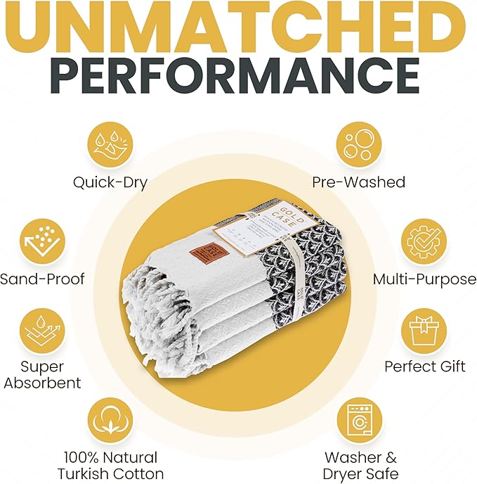 Gold CASE Turkish Hand Towels for Bathroom Set of 4 – 100% Cotton Bathroom Towels – Helen Kitchen Small Towel for Spa, Face, Tea & Dishcloth – Decorative Patterned Weave – Black