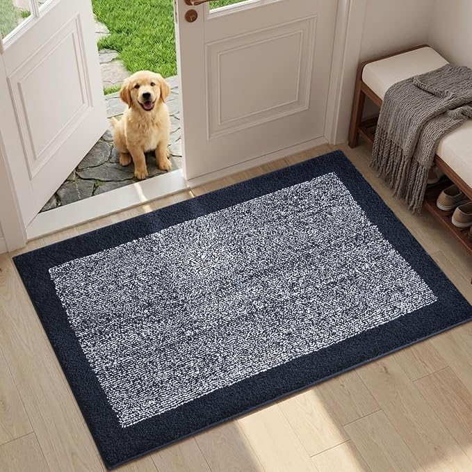 36x24 Large Bathroom Rugs Washable Non Slip, Dark Blue Bath Mat for Bathroom Floor Tub, Soft Absorbent Quick Dry Mats for Shower, Bathtub,Home Decor
