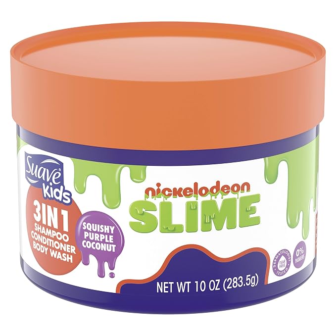 Suave Kids Shampoo, Conditioner, Bodywash 3 in 1 For Ease Squishy Purple Coconut Tear-Free 10 oz