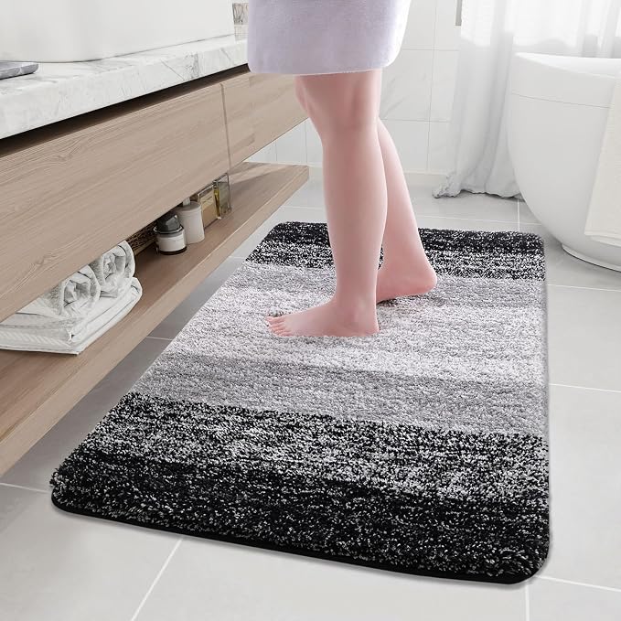 Arotive Microfiber Bathroom Rugs, Shaggy Soft and Absorbent Bath Rug, Thick Plush Machine Washable Dry Bath Mats for Bathroom, Tub and Shower, 50x30, Black, Rectangular