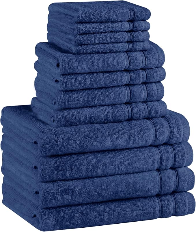 Comfort Spaces 12 Pc Towel Set, 100% Cotton Zero Twist, Indigo Navy Blue | Zero Twist Cotton, Quick Dry Ultra Soft, 4 Bath 4 Hand 4 Washcloth, Absorbent Lightweight Towels for Everyday