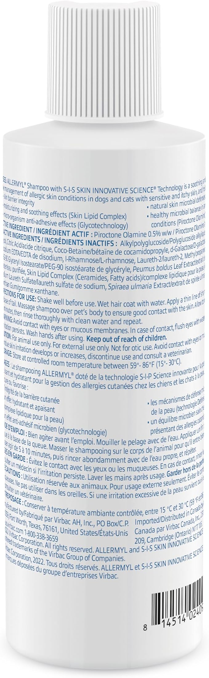 Allermyl Medicated Pet Shampoo Hypoallergenic, Soothing and Moisturizing Shampoo for Allergic Dogs and Cats (by Virbac)