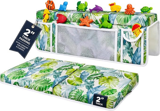 Supa Ant Bath Kneeler –8 Suction Cups & 2" Padding.Certified Non Toxic Bath Kneeling Pad for Bath Tub & 5 Bath Toy Organizer. Fast Dry Baby Bath Kneeler and Elbow Rest Pad Set Leaf