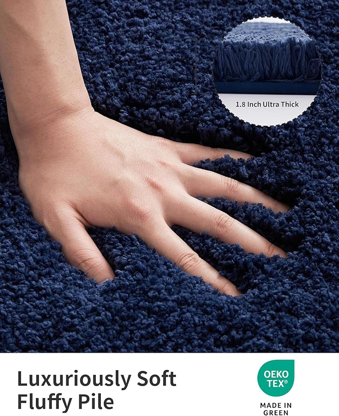 ILANGO Navy Blue Bathroom Rugs 30" × 20" Non Slip & Super Absorbent Extra Thick Soft, Washable Bath Mat for Floor, Microfiber Plush Shaggy Bath Rug with Rubber for Bathtub Shower Room Sink