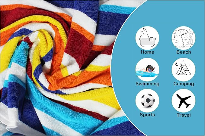 ORIGINAL KIDS Wash Cloth - 12 Pack 100% Cotton Yarn-Dyed Terry Washcloths - 450 GSM Quick Dry Soft Absorbent Gentle Baby Face Towels for Bathroom Travel Daycare - 12 x 12 inches - Cabana Stripe Multi