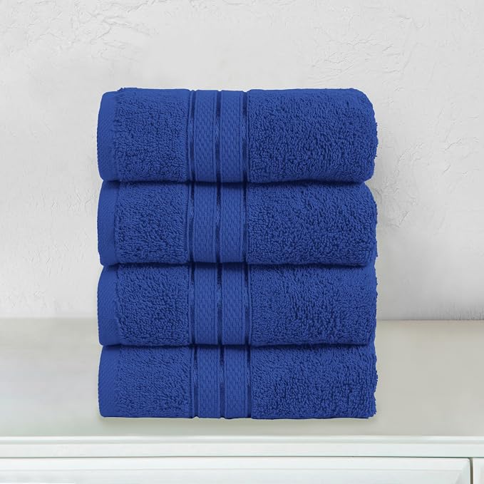 Elegant Comfort Three Line Popcorn Towel Set for Bathroom 16 x 28 inches, Premium Hotel Quality 4-Pack Hand Towels, 100% Turkish Cotton, Soft and Durable, Quick Dry and Highly Absorbent, Cobalt Blue