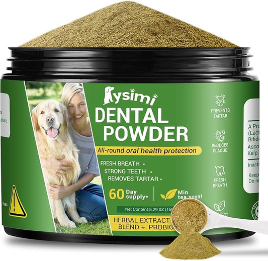 Dog Dental Powder, Dog Teeth Cleaning Powder, Dog Tartar and Remover with Probiotics and Natural Herbal Blend of All Breeds and Ages Mint -150 Grams