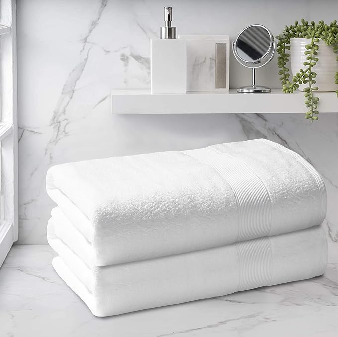 Belizzi Home Premium Cotton Oversized 2 Pack Bath Sheet 35x70-100% Pure Cotton - Ideal for Everyday use - Ultra Soft & Highly Absorbent - Machine Washable - White