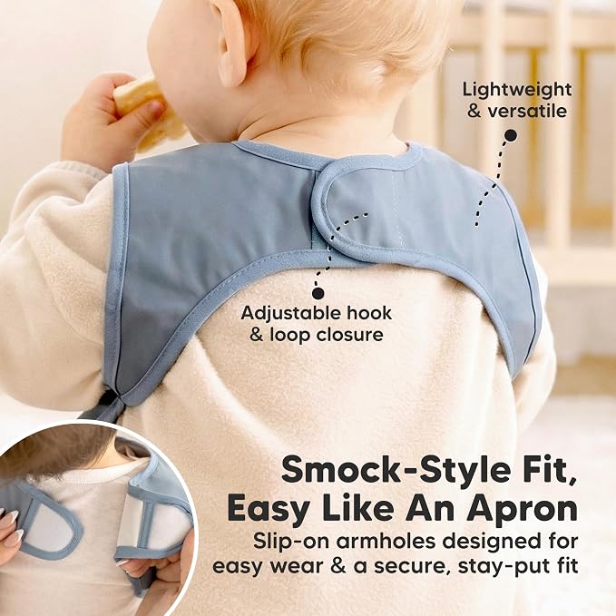 KeaBabies Waterproof Bibs for Baby Girl,Boy – 2-Pack Lightweight, Large Baby Bibs for Eating, Wearable Food Catcher, 6-12 Months Infant Feeding Essentials, Smock for Toddlers 1-3, Kids (Slate)