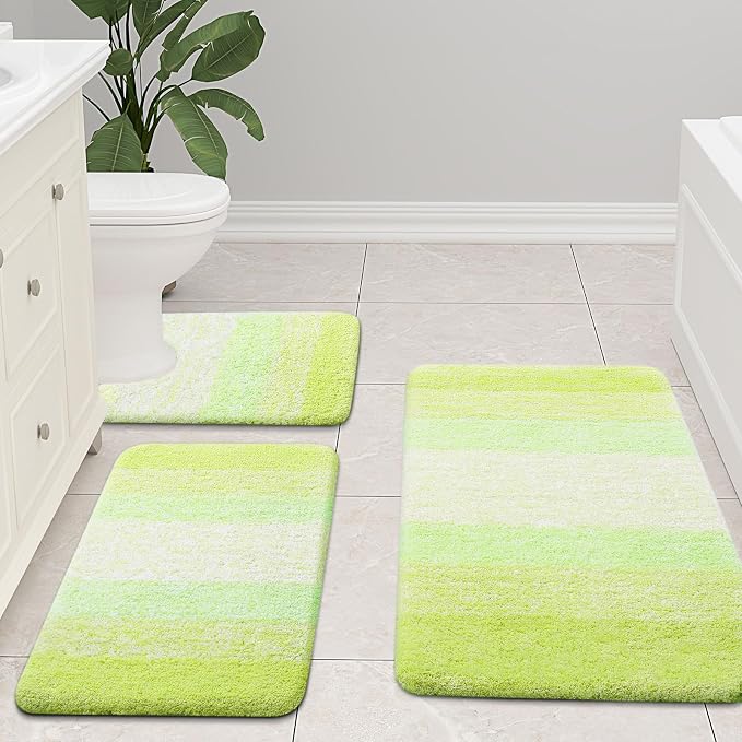 Arotive Microfiber Bathroom Rugs, Shaggy Soft and Absorbent Contour Toilet Rugs, Thick Plush Machine Washable Dry Bath Mats for Toilet Base, 30x20, Light Green, Rectangular