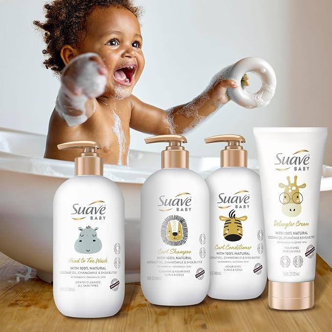 Suave Baby Curl Shampoo for Curly, Coily Hair, with 100% Natural Coconut Oil, Chamomile & Shea Butter No Parabens, Fragrance, Dyes 13.5 OZ