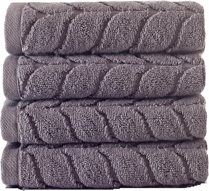 BAGNO MILANO Turkish Cotton Bath Towels, Hand Towels - Soft Plush Jacquard Collection Luxury Towels Set (Grey, Hand Towel Set of 4)
