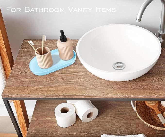 Blue Small Tray (10 inch), Oval Tray, Countertop Organizer | Small Serving Tray for Kitchen Counter, Bathtub Bathroom Vanity Items, Coffee Accessory, Bar, Seasoning, Salt & Pepper, Soap