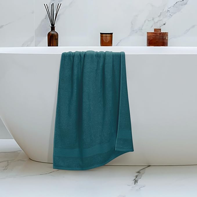 Belizzi Home 4 Pack Bath Towel Set 27x54, 100% Ring Spun Cotton, Ultra Soft Highly Absorbent Machine Washable Hotel Spa Quality Bath Towels for Bathroom, 4 Bath Towels - Teal