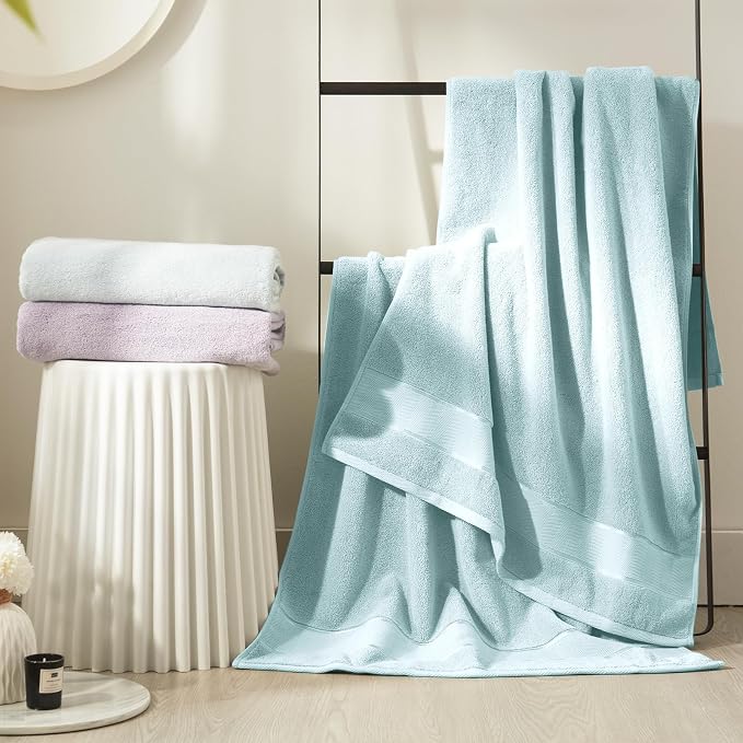 Marvione Bath Towels Set 6 Piece, 100% Turkish Cotton Highly Absorbent and Soft Towels for Bathroom 2 Bath Towels 2 Hand Towels 2 Washcloths, Light Aqua Blue