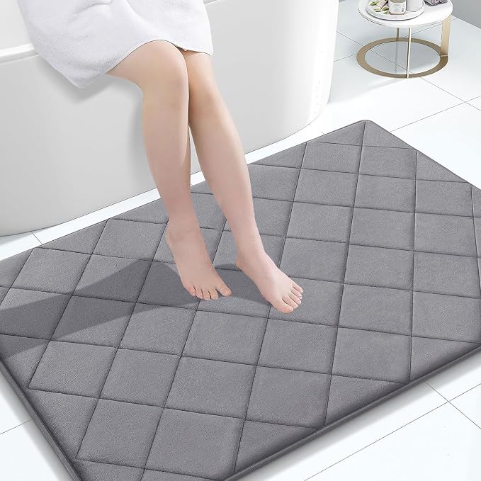 OLANLY Memory Foam Bath Mat 40x32, Ultra Soft and Absorbent Bathroom Rugs, Machine Washable, Comfortable Bath Carpet for Bathroom Floor, Tub and Shower, Medium Grey