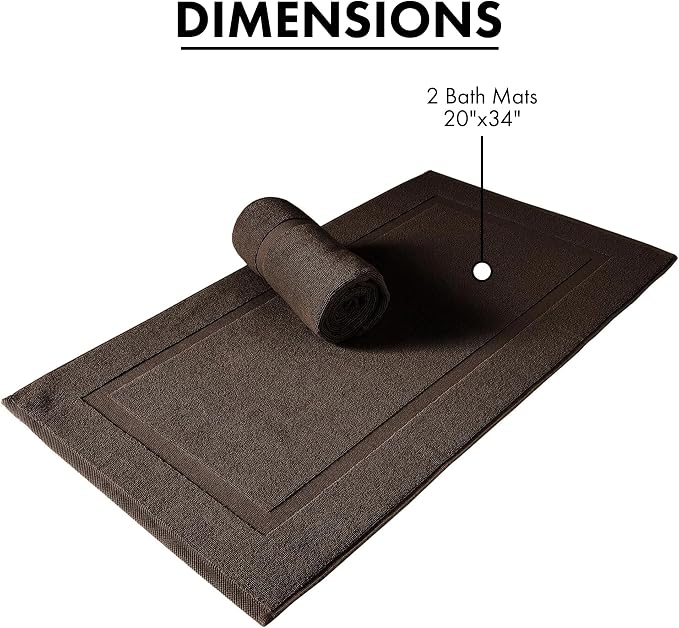 SALBAKOS 100% Turkish Cotton Bath Mat Set 2-Piece - 20x34 inch, Hotel & Spa Collection, Soft, Absorbent, Long Lasting, Durable Bathroom Rugs | Made in Turkey (Chocolate, 2 Bath Mats)