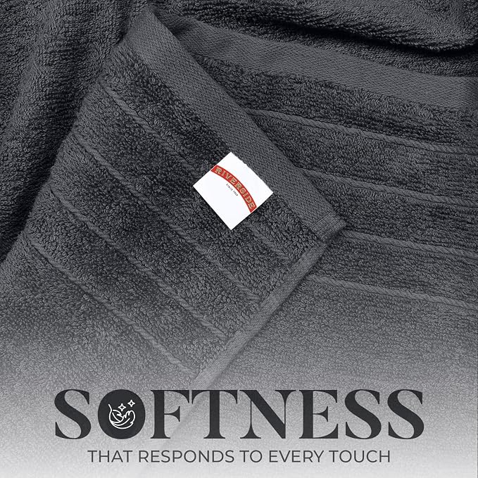 RIVERSIDE Pack of 4 Premium Extra Large Gray Bath Towels 30 x 60 Inches, 100% Cotton, Super Soft & Highly Absorbent, Larger & Lighter Weight, Quicker to Dry, Perfect for Bathroom