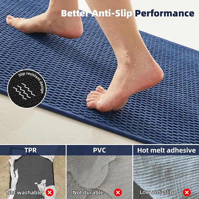 TYUU Small Bathroom Rugs Non Slip Washable Bath Rugs Super Absorbent Bathroom Rug Thin Quick Dry Low Pile Bath Mats, Navy Blue 12"x12"