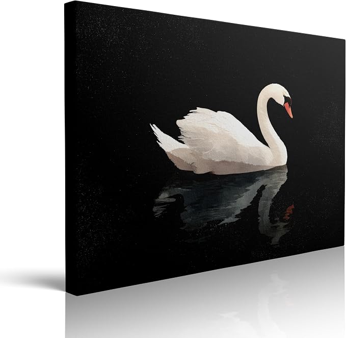Black and White Swan on Water Canvas Wall Art Framed Print Painting Elegant Bird Wall Decor Artwork Poster Minimalist Modern Serene Nature for Living Room Bedroom Home Office Decor 12x16 Inches