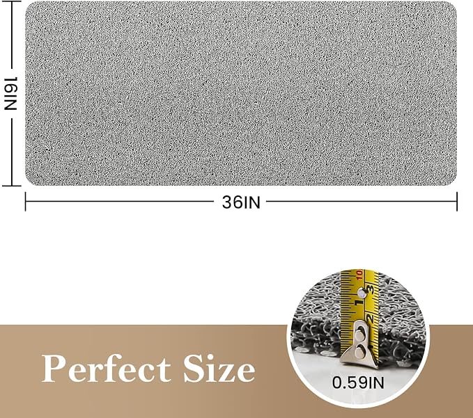 Shower Mat Bathtub Mat Non-Slip,36x16 inch, Soft Tub Mat with Drain,PVC Loofah Bath Mat (Phthalate Free) for Tub and Bathroom,Quick Drying,Grey