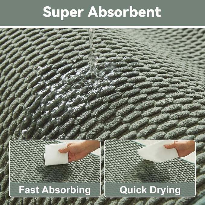 Triohero Bathroom Rugs Non Slip Washable, Super Absorbent Thin Bath Mat Quick Dry Low Pile Bathroom Rug, Sage Green 24"x36"