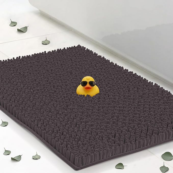 Large Chenille Bath Mats 47x21, Plush Absorbent Quick Dry, Soft & Machine Washable, Non Slip Carpet for Bathroom, Thick Bathroom Rugs, Shower Restroom Rug Mat, Bathrugs, Dark Brown