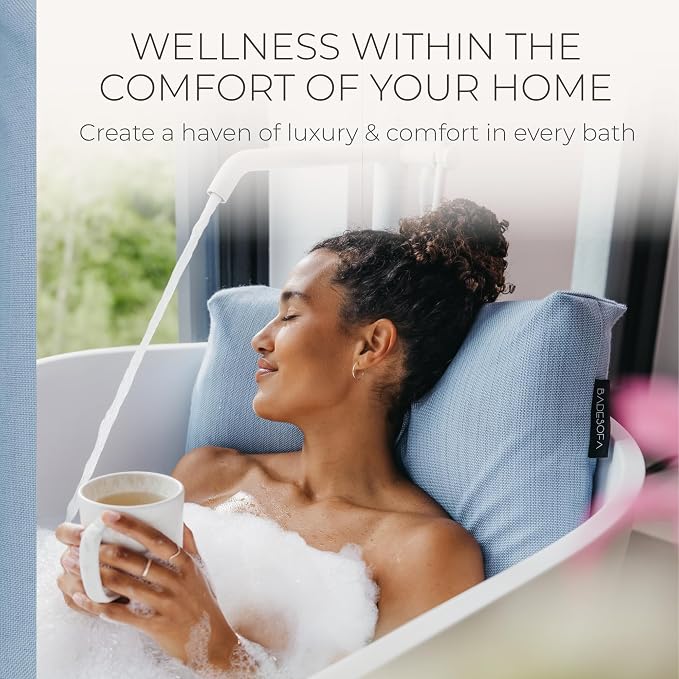 BADESOFA® Luxury Bathtub Pillow L - Large Bath Pillow for Therapeutic Neck and Back Support Quick-Drying - Washable Full Body Bath Tub Cushion - Luxury Spa Cushion in Blue