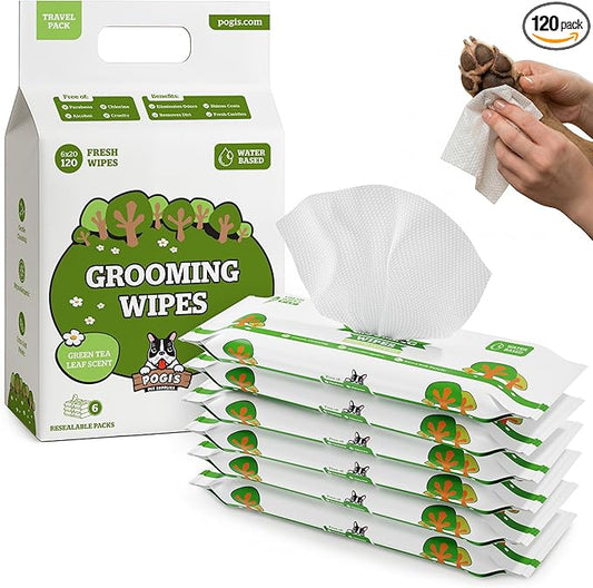 Pogi’s Dog Wipes – Hypoallergenic Pet Wipes for Paws, Body & Butt – Cleaning & Hydrating, Green Tea Scent, 120 Count