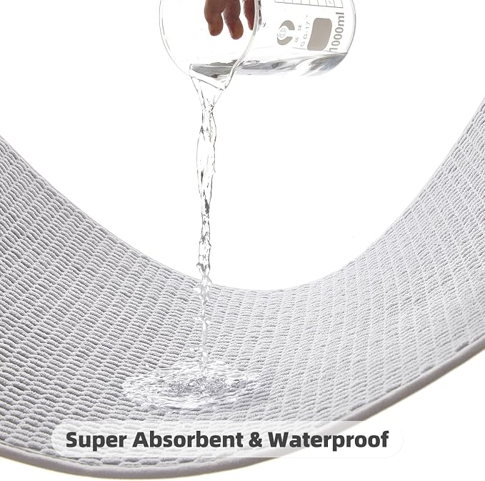 TYUU Bathroom Rugs Non Slip Washable, Super Absorbent Thin Bath Mat Quick Dry Low Pile Bathroom Rug, Light Grey 24"x47"