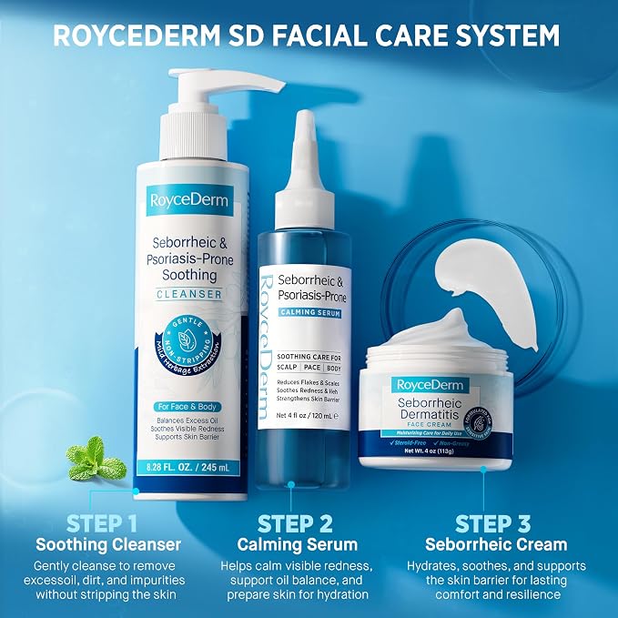 Roycederm Seborrheic Dermatitis Face & Body Wash - Foaming Daily Face Wash for SD-Prone and Psoriasis-Prone, Oily, Flaky, Redness-Prone and Sensitive Skin - Fragrance-Free, 8.45 Fl Oz