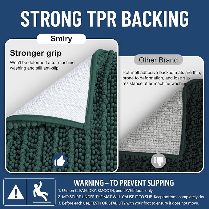 Smiry Bathroom Rugs Mat 24x16, Extra Soft Absorbent Chenille Bath Rugs, Non Slip Rubber Backing Machine Washable Quick Dry Bath Mats for Bathroom Floor, Tub, Shower, Home Decor Accessories, Green