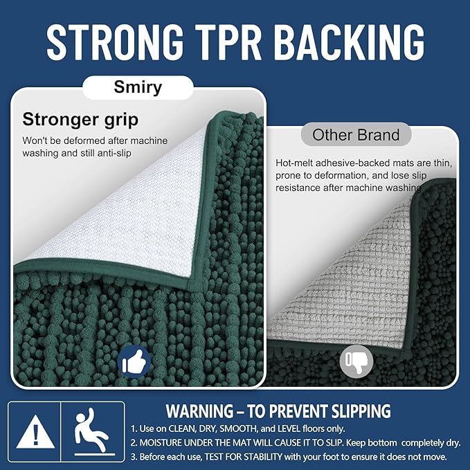 Smiry Bathroom Toilet Rugs U Shaped 24x20, Extra Soft Absorbent Non Slip Rubber Backing Chenille Contour Bath Rugs for Toilet, Machine Washable Contoured Bath Mats, Green
