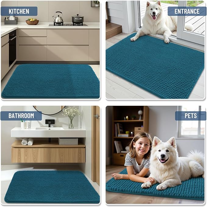Arotive Bathroom Rugs 34" x 21", Ultra Soft Absorbent Chenille Bath Rugs, Rubber Backing, Machine Washable Bath Mats for Bathroom Floor, Tub and Shower, Home Decor Accessories, Peacock Blue