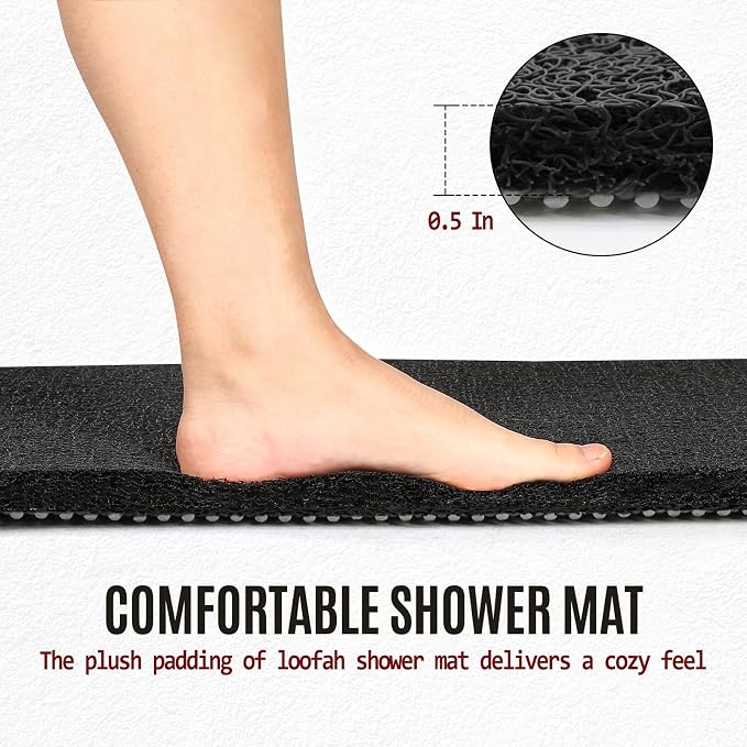 Joyhalo Shower Mat Bathtub Mat Non Slip, Bathmats Non Slip, Quick Drying Foot Scrubber Loofah Mats for Shower, Tub, Bathroom, Home, 24x24inch, Black
