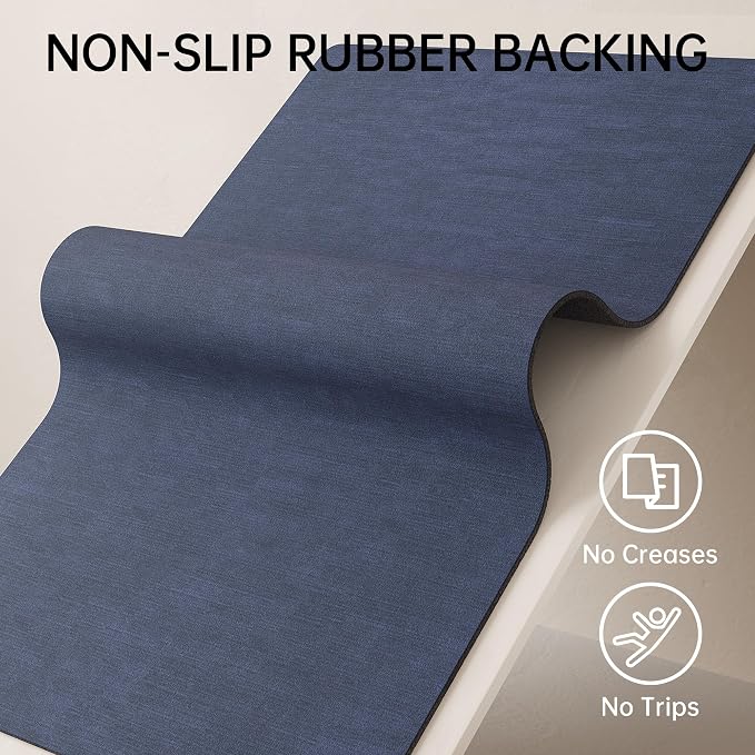 Mecko Bath Mat Rug, Rubber Non-Slip Quick Dry Absorbent Thin Bathroom Rugs Fit Under Door Bathroom Floor Mats-Shower Rug for in Front of Bathtub, Sink, Shower Room(Navy Blue,16"x24")