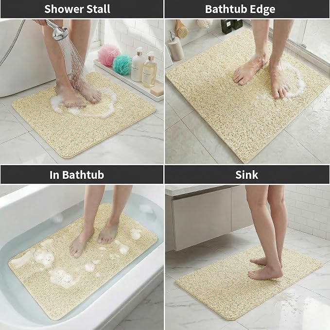 Square Shower Mat Non Slip, 24 x 24 Inch PVC Loofah Shower Mats for Wet Area, Soft Comfortable Bath Mats for Bathroom, Foot Scrubber Anti Slip Bath Mat with Drain, Quick