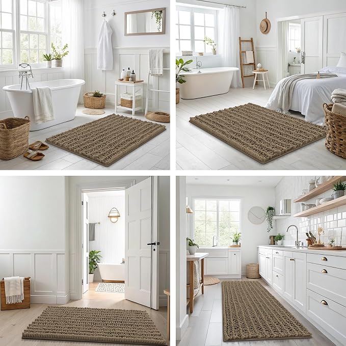 Smiry Bathroom Rugs Mat 44x32, Extra Soft Absorbent Chenille Bath Rugs, Non Slip Rubber Backing Machine Washable Quick Dry Bath Mats for Bathroom Floor, Tub, Shower, Home Decor Accessories, Camel