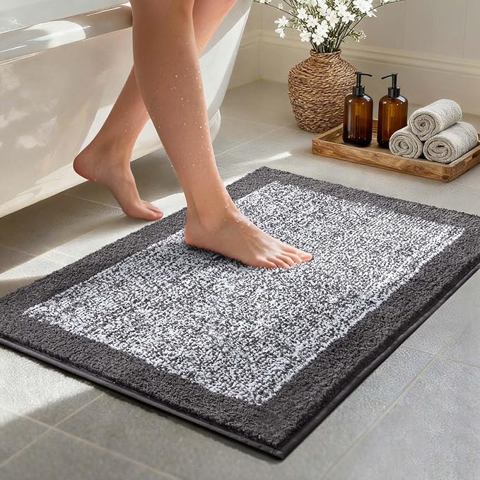 36x24 Large Bathroom Rugs Washable Non Slip, Grey Bath Mat for Bathroom Floor Tub, Soft Absorbent Quick Dry Mats for Shower, Bathtub,Home Decor
