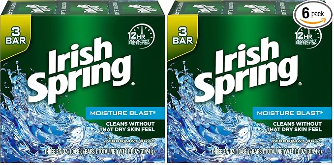Irish Spring Deodorant Soap, Moisture Blast, 3.7 Ounce (Pack of 6)