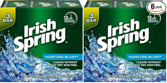 Irish Spring Deodorant Soap, Moisture Blast, 3.7 Ounce (Pack of 6)