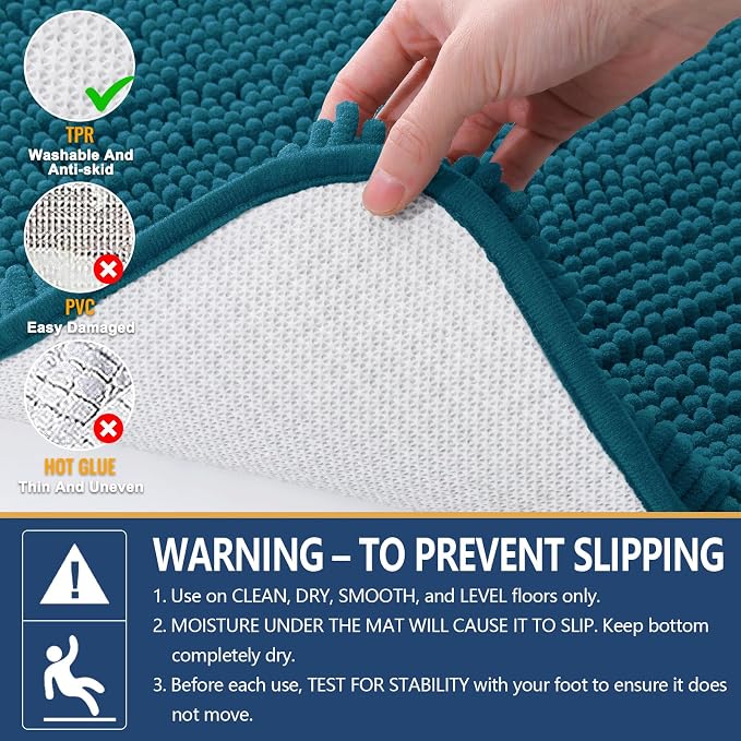 Arotive Bathroom Rugs 44x24, Extra Soft Absorbent Shaggy Chenille Bath Rugs, Machine Washable Rubber Backing Bath Mats for Bathroom Floor Tub and Shower, Home Decor Accessories,Peacock Blue
