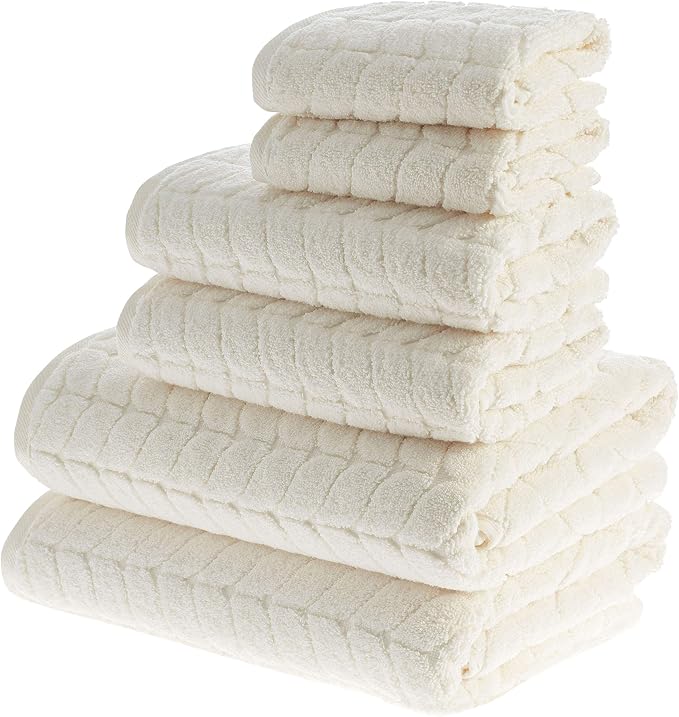 BAGNO MILANO Turkish Cotton Bath Towels, Hand Towels - Soft Plush Jacquard Collection - Highly Absorbent Towel Set (Cream, Bath Sheet 35x70)