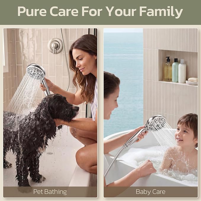 JDO Shower Head with Handheld, High Pressure Handheld Shower Head 6 Settings, Detachable Set with Stainless Steel Hose and Shower Bracket (Brushed Nickel)