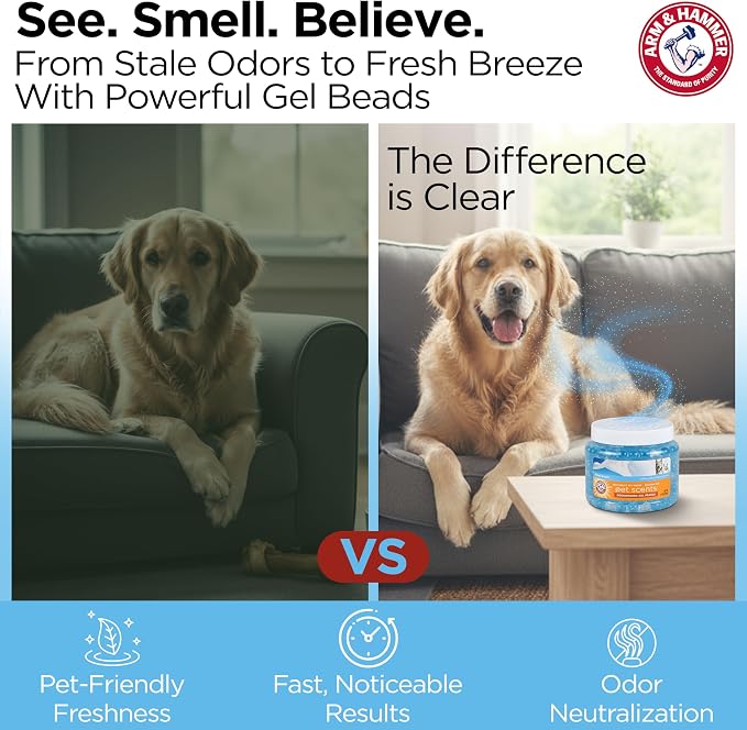 Arm & Hammer for Pets Air Care Pet Scents Deodorizing Gel Beads, Pet Odor Eliminator for Rooms Closets and Small Spaces with Long Lasting Odor Control, Fresh Breeze Scent, 12 oz