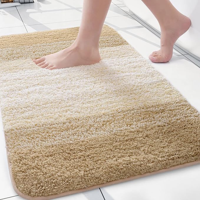 Arotive Microfiber Bathroom Rugs, Shaggy Soft and Absorbent Bath Rug, Thick Plush Machine Washable Dry Bath Mats for Bathroom, Tub and Shower, 24x16, Camel, Rectangular